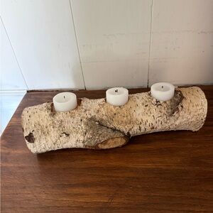 Rustic Birch Log Candle Holder